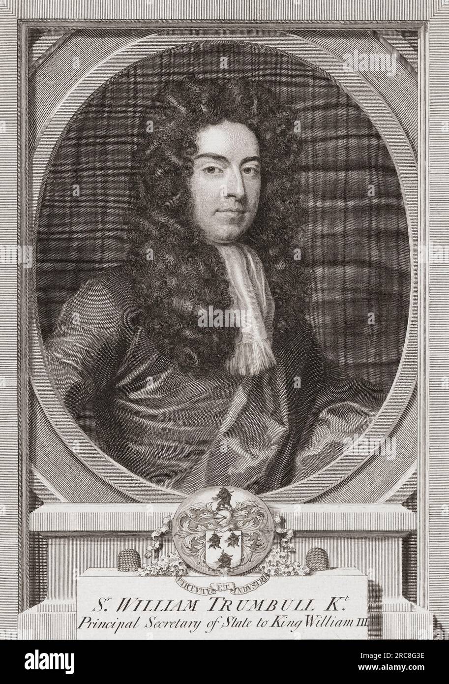Sir William Trumbull, 1639-1716. Englischer Staatsmann und Zivilanwalt. Von einem Abdruck aus dem 18. Jahrhundert von George Vertu nach dem Porträt von Sir Godfrey Kneller. Stockfoto