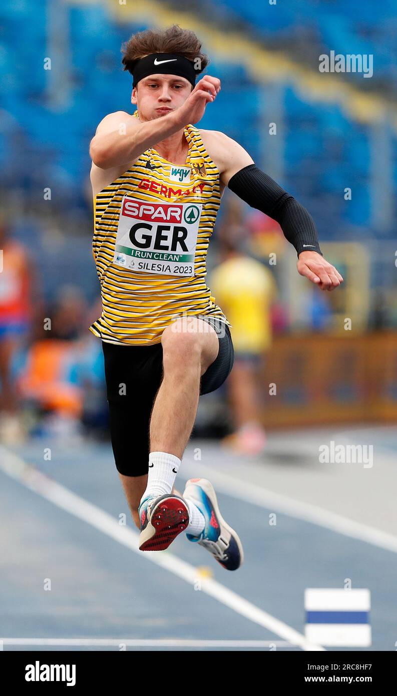 Chorzow, Polen. 23. Juni 2023: Tim Lubbert aus Deutschland tritt im Slaski-Stadion in Chorzow, Polen, bei den Athletik-Meisterschaften der europäischen Teams, den Europameisterschaften, am 4. Tag des Triple Jump für Männer an. 23. Juni 2023. (Foto: Nikola Krstic/Alamy) Stockfoto