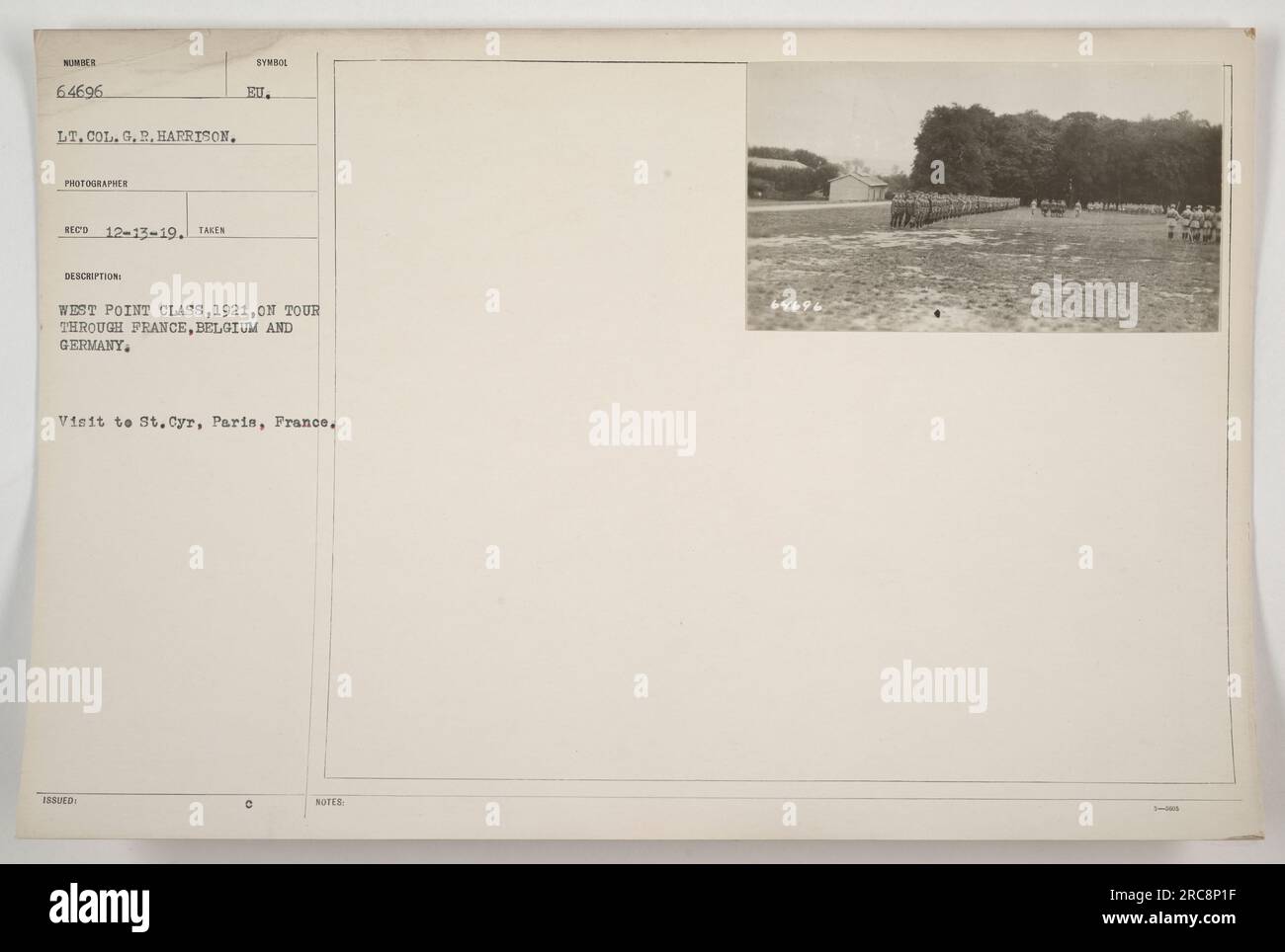 West Point-Klasse von 1921 auf einer Tour durch Frankreich, Belgien und Deutschland. Dieses Foto wurde während ihres Besuchs in St. Cyr, Paris, Frankreich. Der Fotograf war Lieutenant Oberst G.R. Harrison, und das Foto wurde am 13. Dezember 1919 aufgenommen. Stockfoto