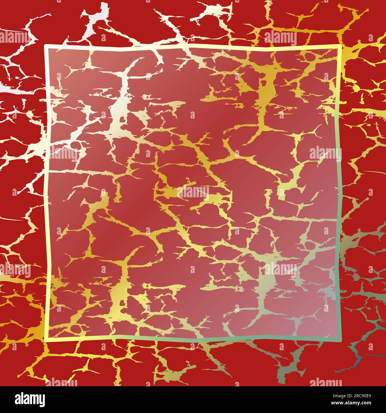 Abstrakte goldene rissige Textur auf rotem Hintergrund nahtloses Gittermuster transparenter Hintergrund mit Rahmen Grunge. Vektordarstellung Stock Vektor