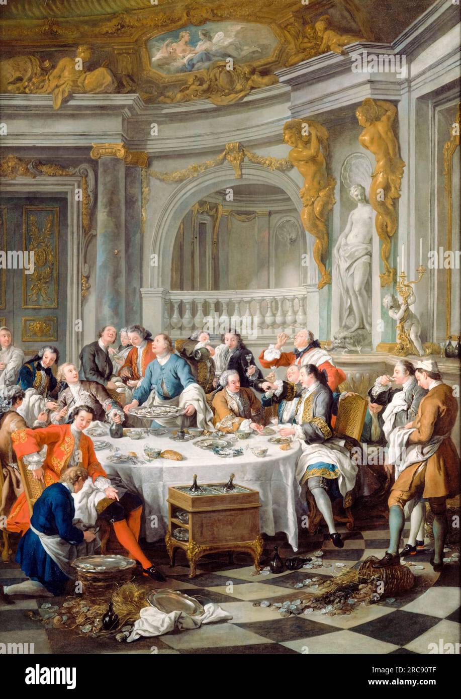 Jean-Francois-de-Troy-Gemälde, Le Déjeuner d'huîtres (Mittagessen mit Austern), Öl auf Leinwand, 1735 Stockfoto