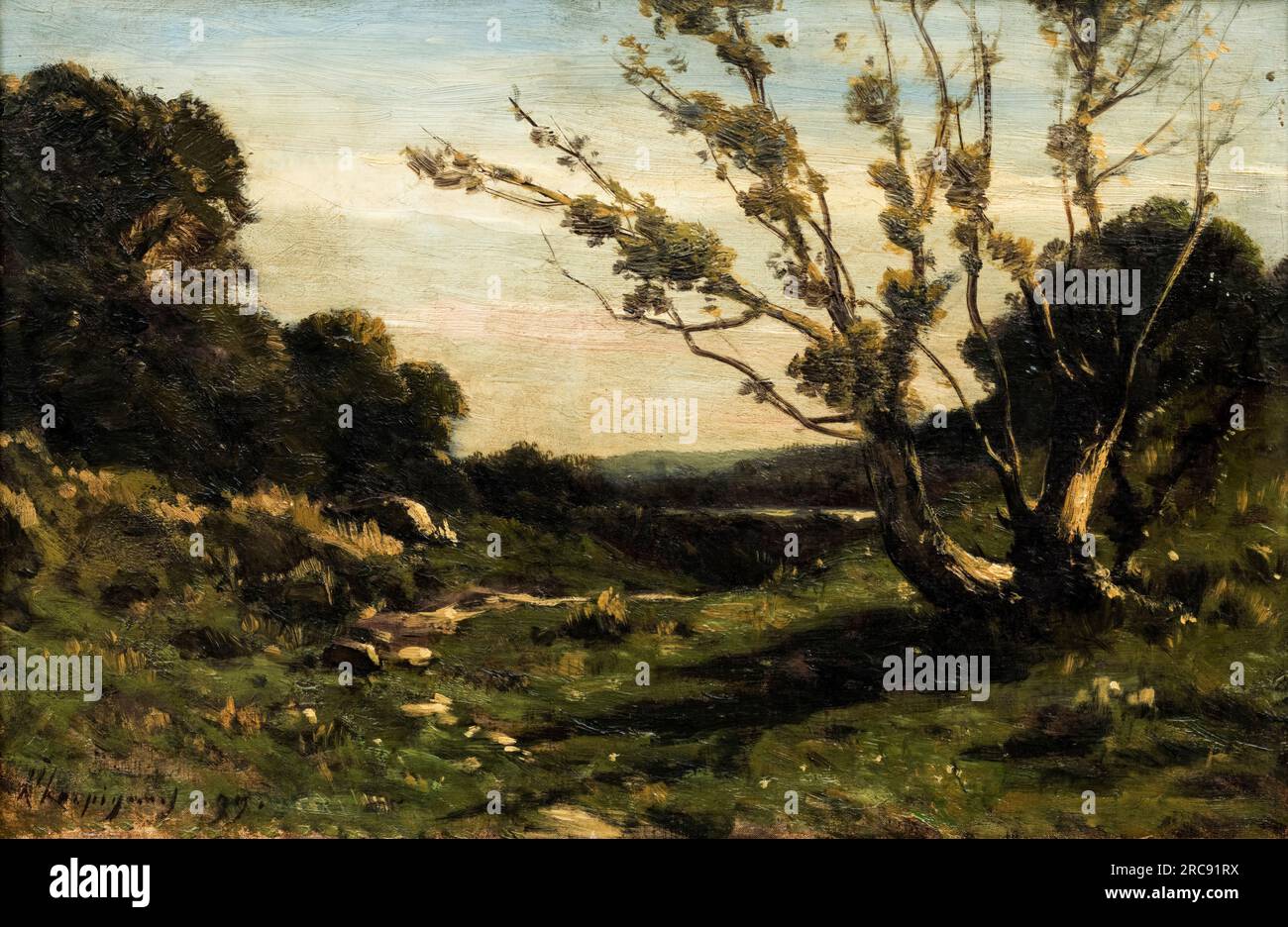Henri Joseph Harpignies, Morgen im Nievre, Landschaftsmalerei in Öl auf Leinwand, 1877 Stockfoto