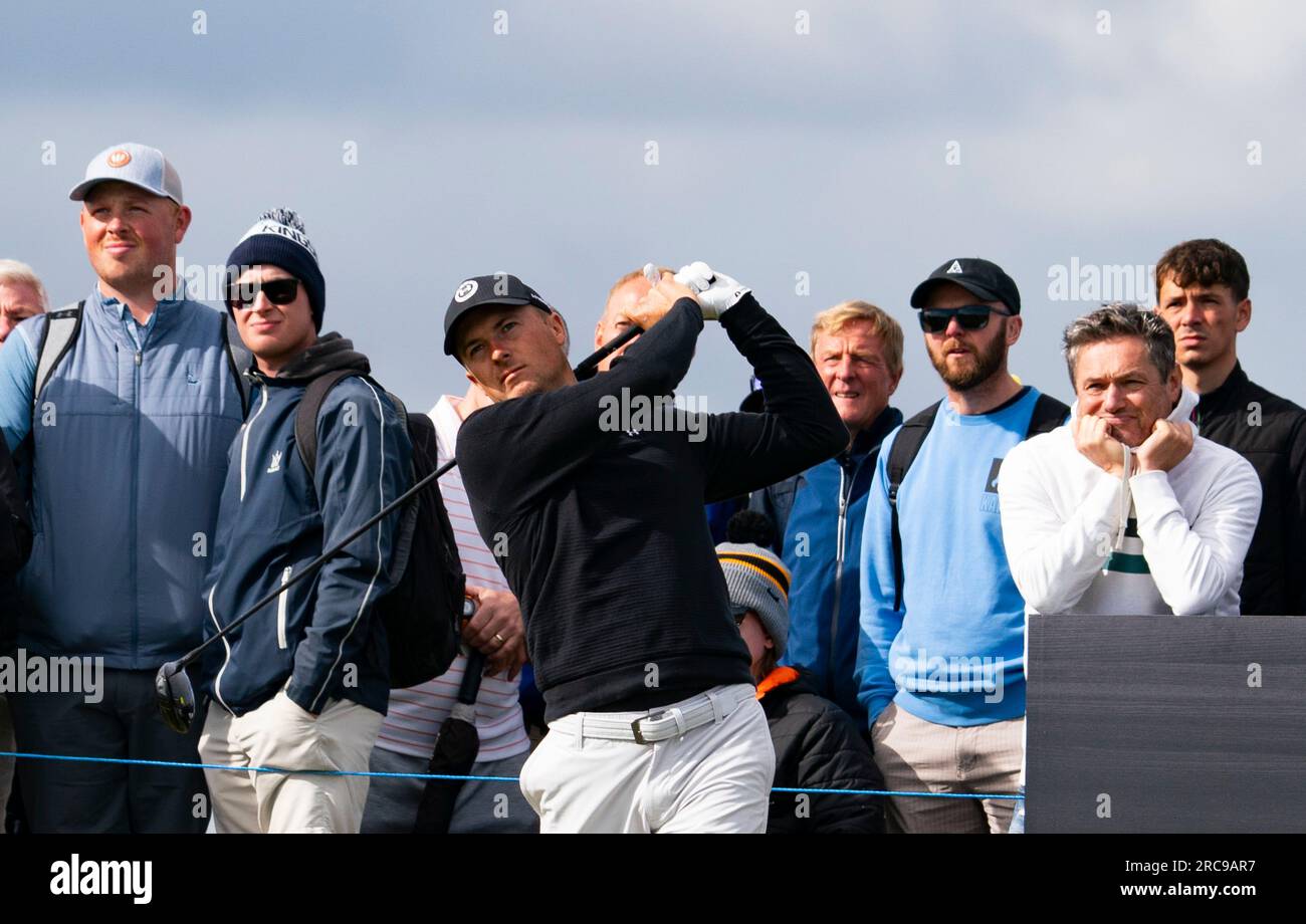 North Berwick, East Lothian, Schottland, Großbritannien. 13. Juli 2023 Jordan Spieth fährt auf dem 15. Loch bei den Genesis Scottish Open im Renaissance Club in North Berwick. Iain Masterton/Alamy Live News Stockfoto