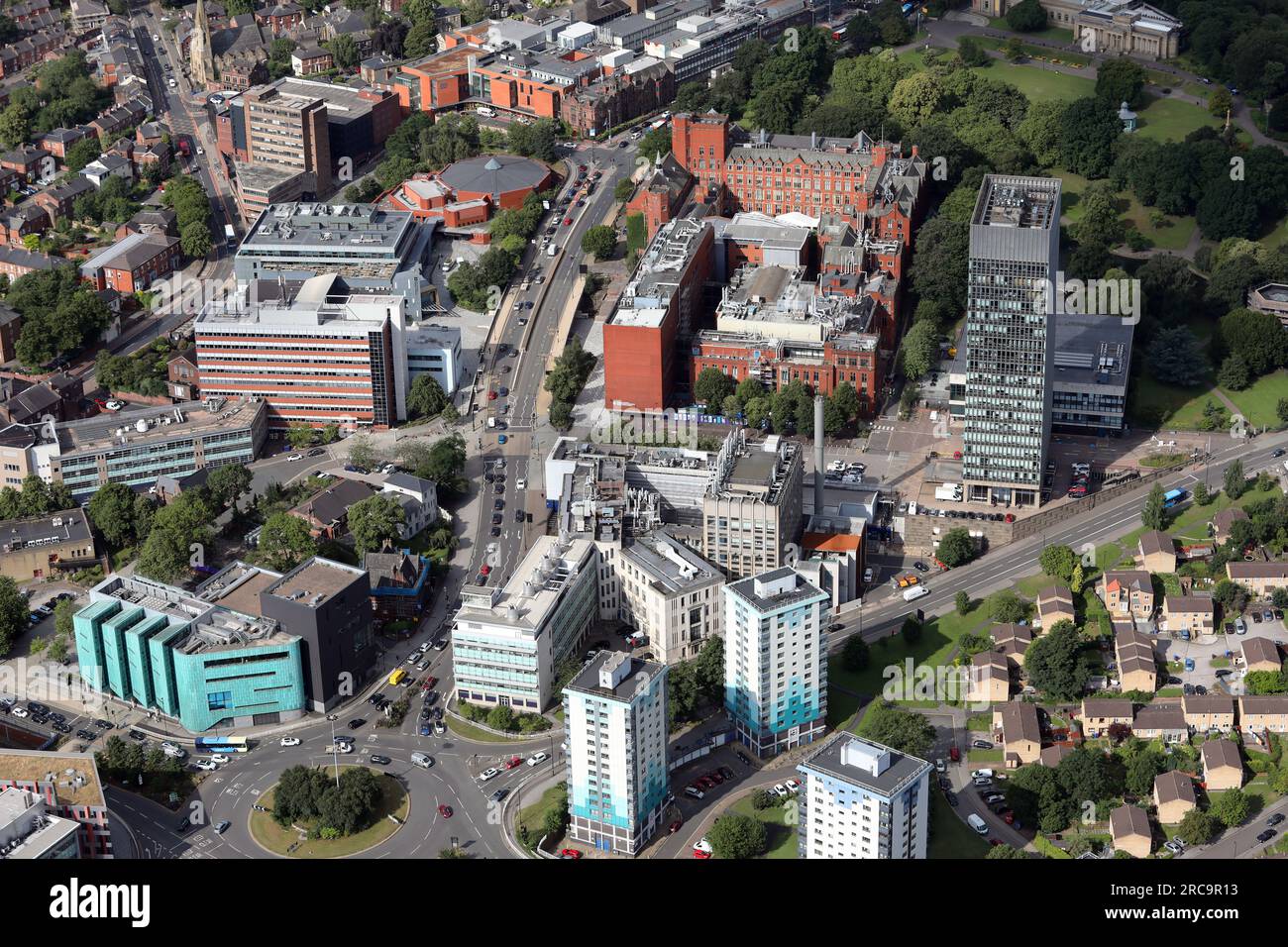 Die University of Sheffield, South Yorkshire, Großbritannien aus der Vogelperspektive Stockfoto
