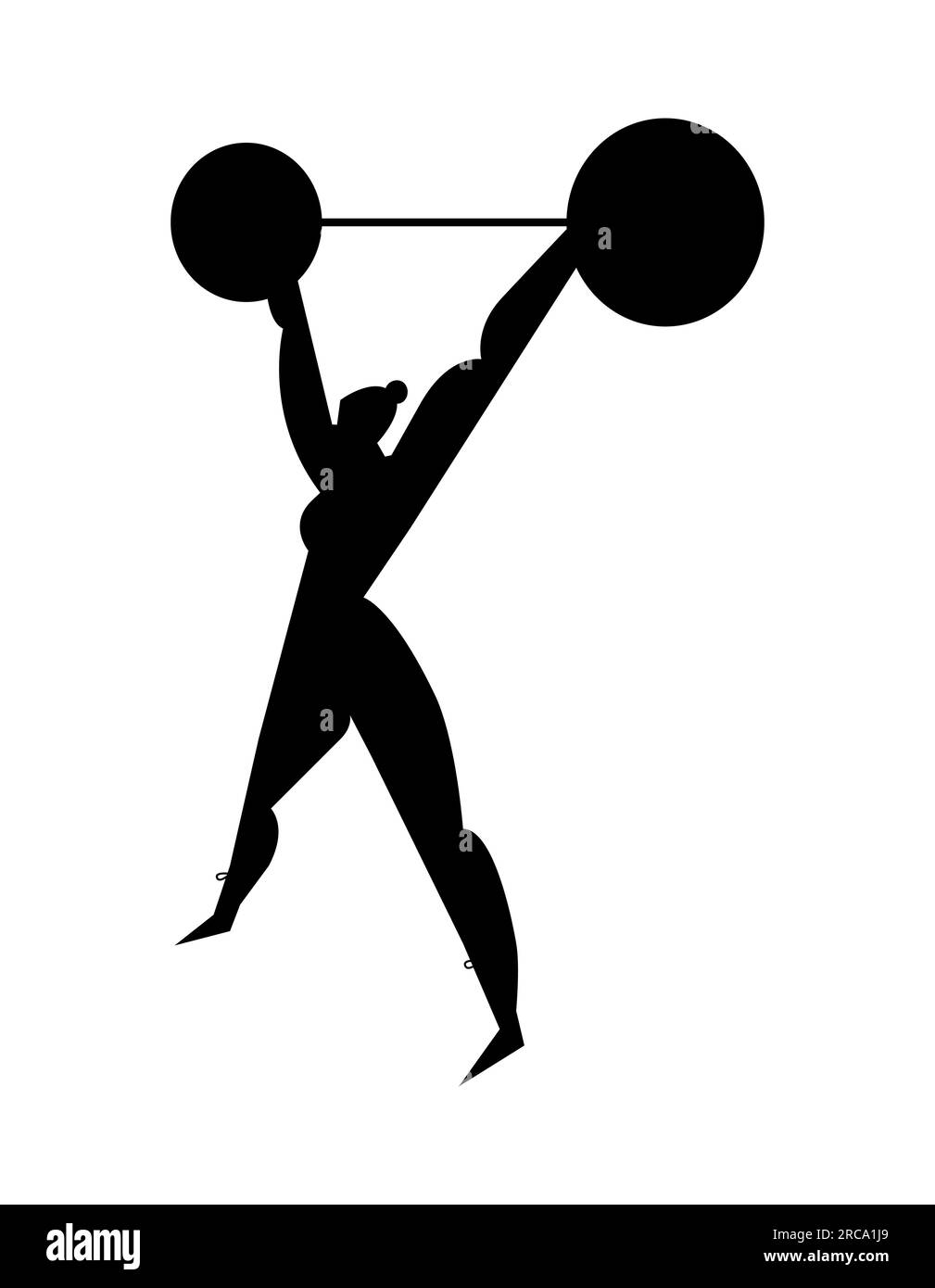Schwarze Silhouette einer Athletikerin, die eine Langhantel hebt. Gym-Workout mit Sport-Langhantel, Gewichtheben und Bodybuilding, gesunder Lebensstil und fitne Stock Vektor