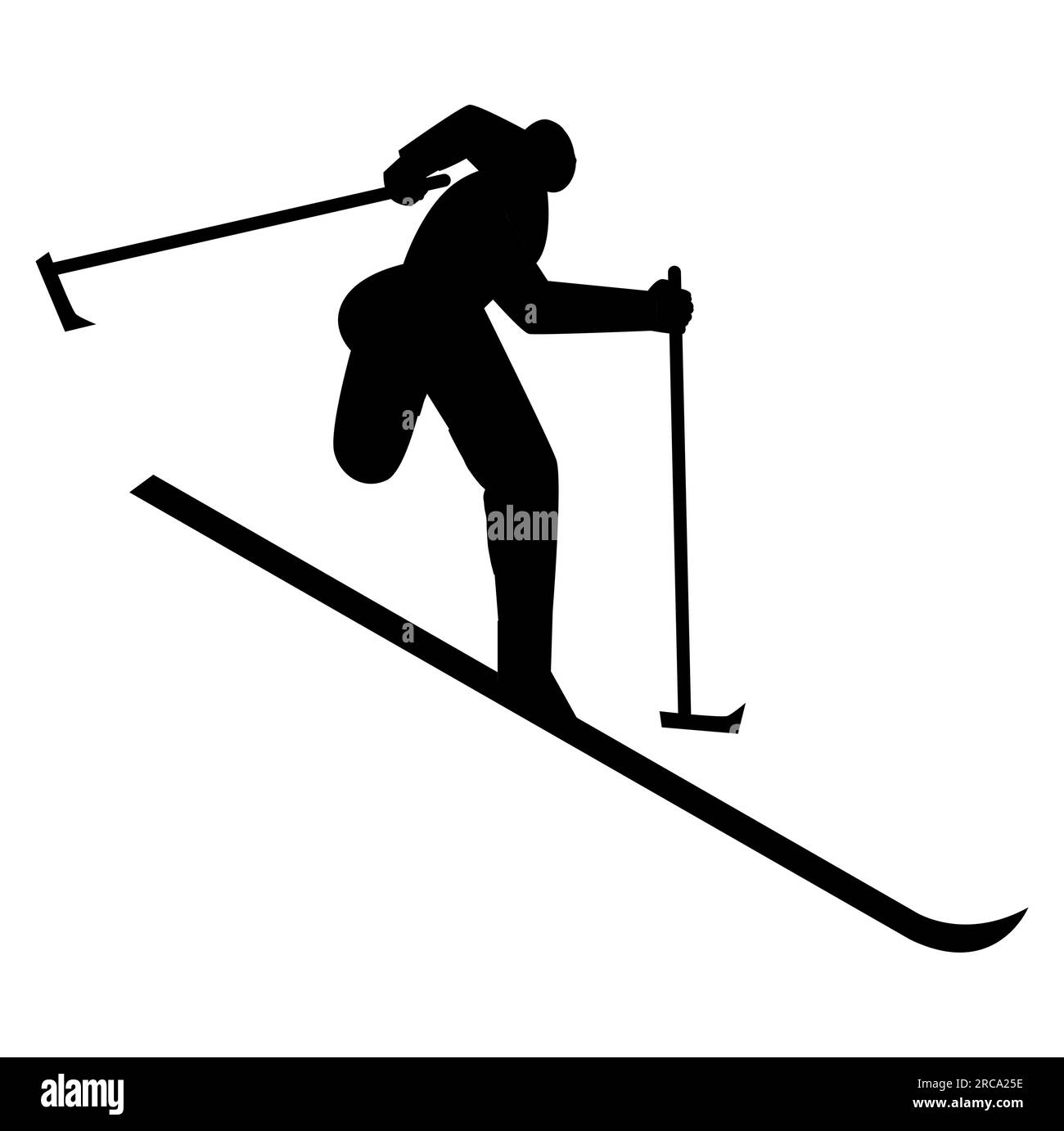 Schwarze Silhouette eines Mannes Ski fahren, ein Mann Ski fahren auf den Hügeln, Vektordarstellung isoliert auf weißem Hintergrund Stock Vektor