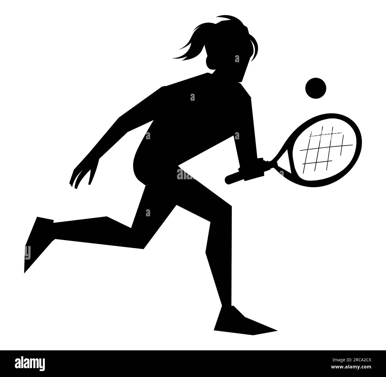 Schwarze Silhouette eines weiblichen Tennisspielers, Ikone und Illustration eines Tennismädchens Paddle Sport Vector isoliert auf weißem Hintergrund Stock Vektor