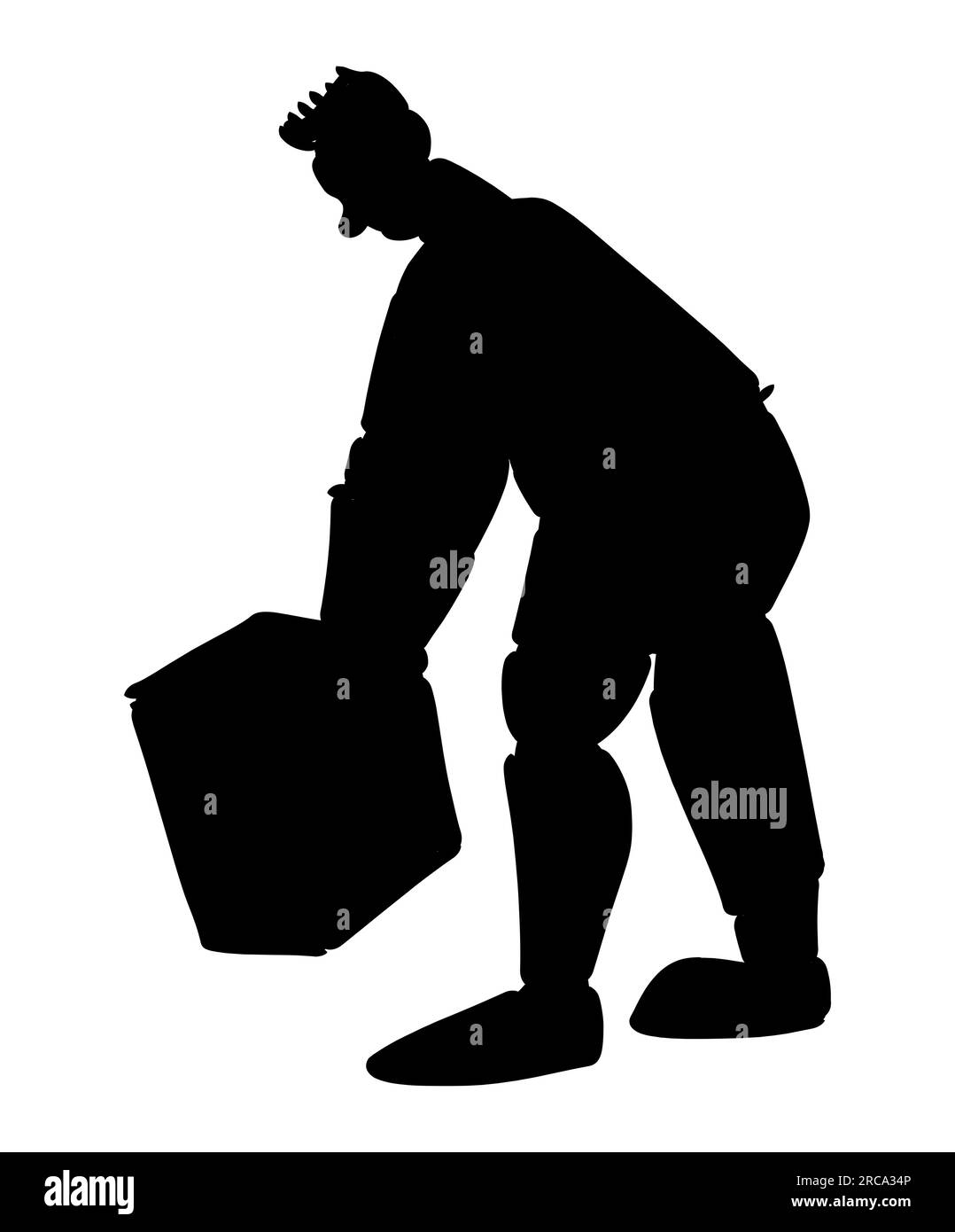 Schwarze Silhouette eines Postbeamten, der Pakete verteilt. Post-Service-Lieferung. Kartons und Pakettransporte, Vektor isoliert auf weiß Stock Vektor
