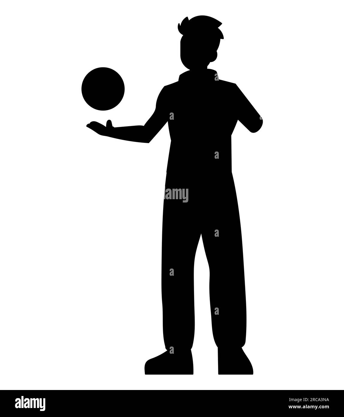 Schwarze Silhouette eines Jungen im Teenageralter, der mit einem Ball spielt, Basketballspieler, Spielsymbol, Vektordarstellung isoliert auf weißem Hintergrund Stock Vektor