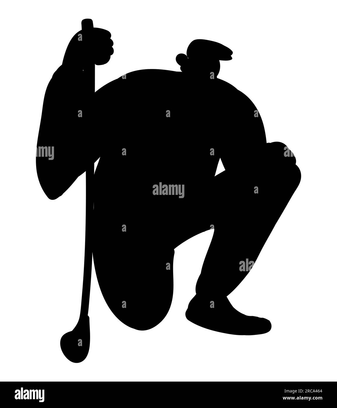 Schwarze Silhouette eines männlichen Golfers auf dem Boden mit einem Golfschläger auf dem Golfplatz, sportliche Vektordarstellung isoliert auf weißem Hintergrund Stock Vektor
