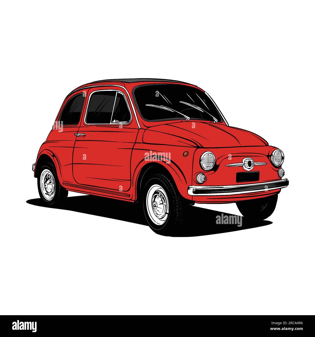 Klassische italienische Supermini-Zeichnungen in rotem Auto mit Vektorlinien Stock Vektor
