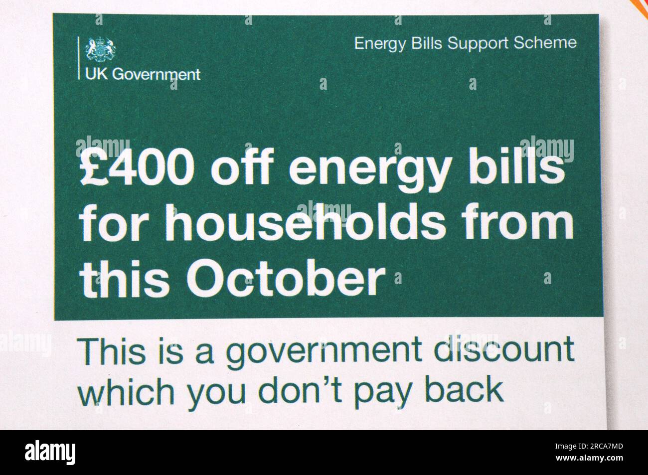 £400 Benachrichtigung über Energierabatte auf Briefkopf Stockfoto