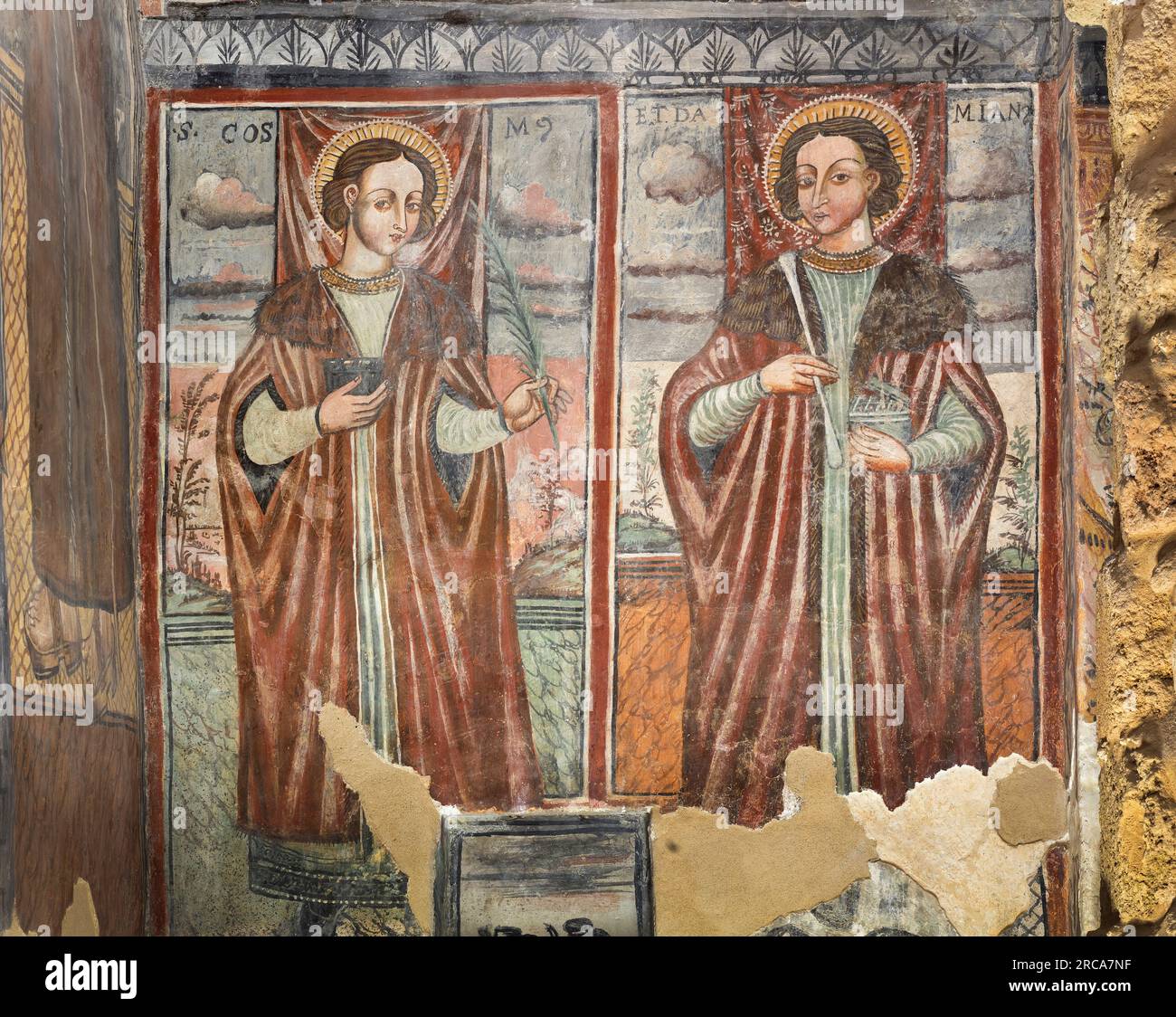 Neues Archäologisches Museum, Kapelle unserer Lieben Frau von Konstantinopel, 1598, auf dem Foto, Detail von Santi Cosma, Ugento, Lecce, Apulien, Italien Stockfoto