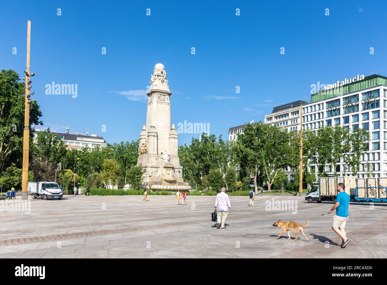 Denkmal für Miguel de Cervantes, Plaza de Espana, Centro, Madrid, Königreich Spanien Stockfoto