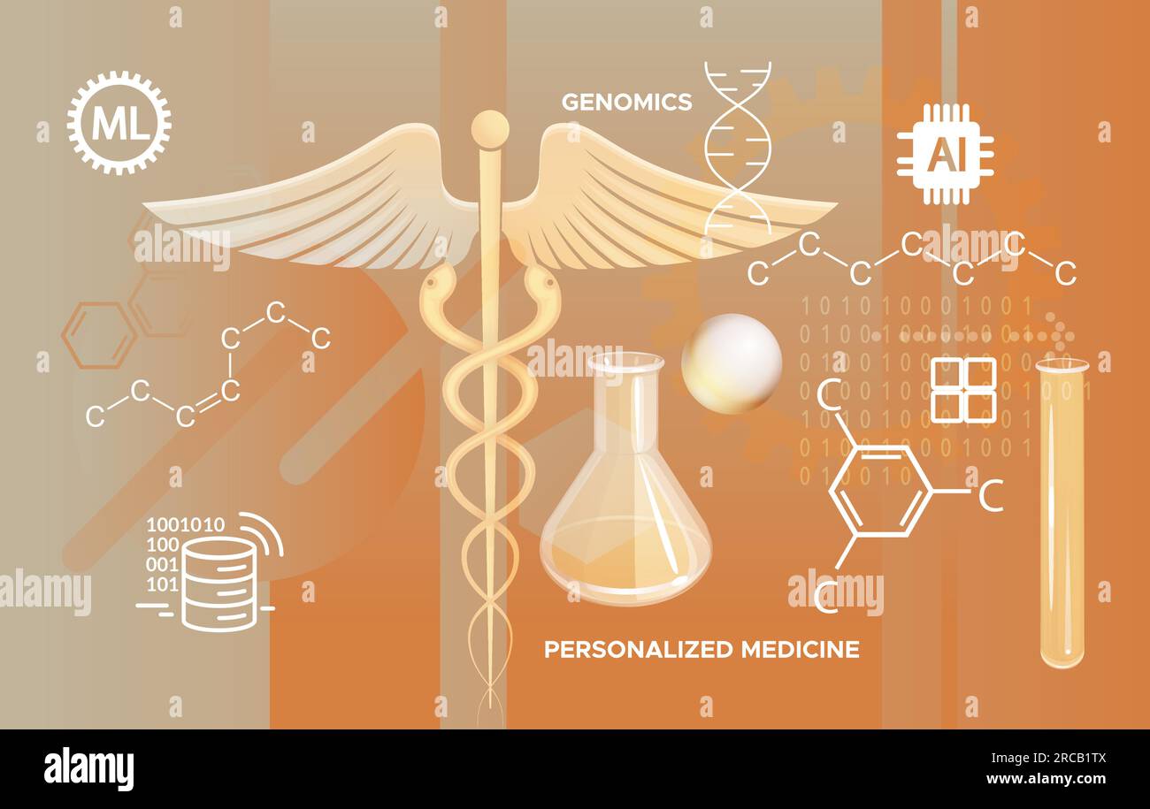 Genomik und personalisierte Medizin mit künstlicher Intelligenz, Statistik und maschinellem Lernen – Bestandsdarstellung als EPS 10-Datei Stock Vektor