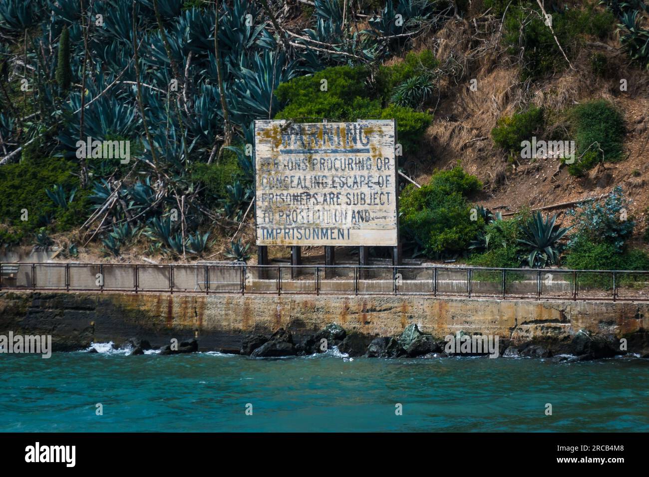 Warnschild in Alcatraz, San Francisco, Kalifornien Stockfoto