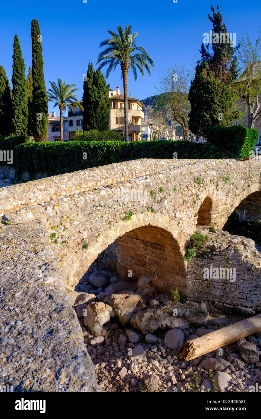 Pont Roma, römische Brücke, Pollenca, Mallorca, Balearen, Spanien Stockfoto