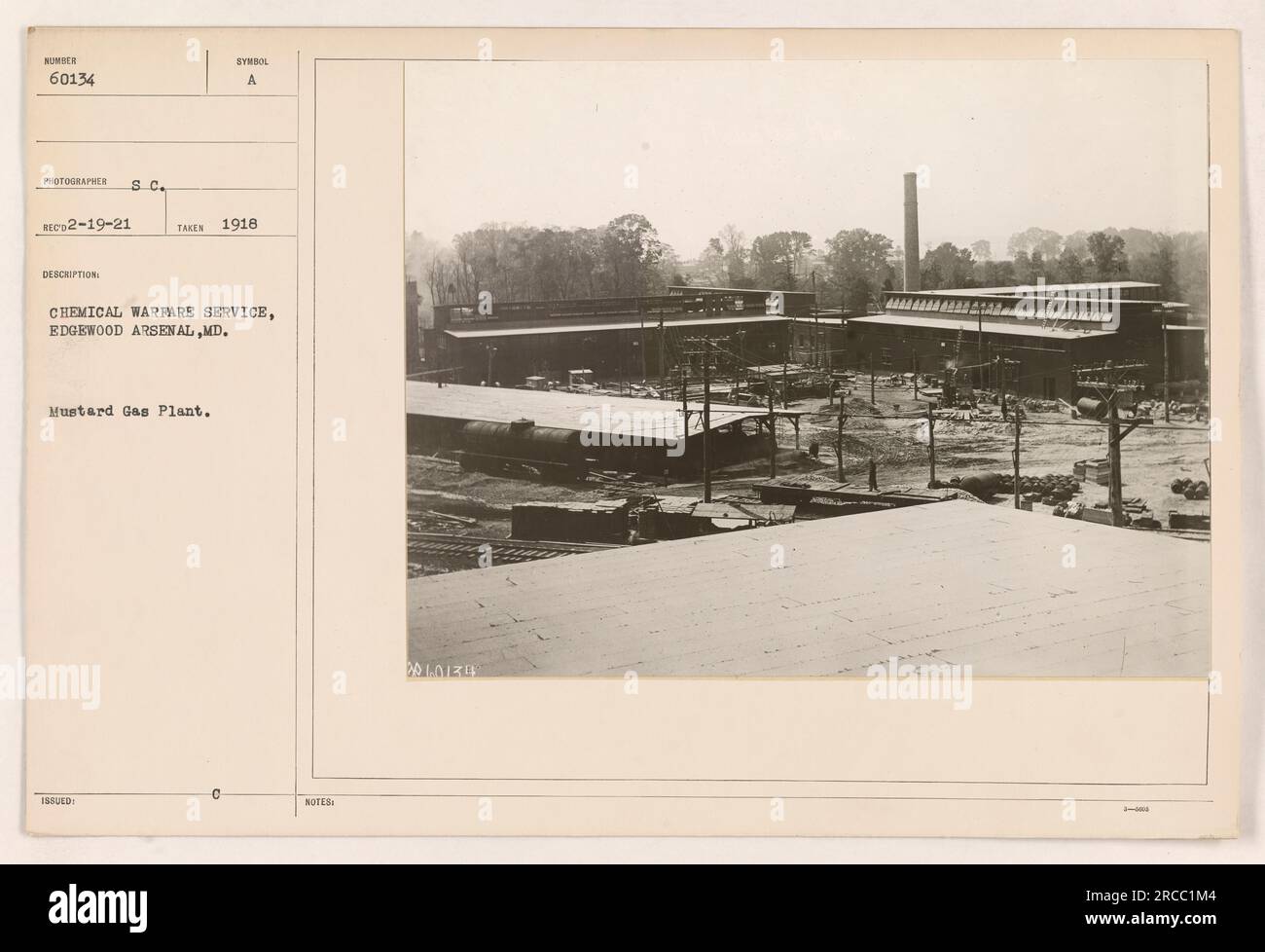 Dieses Foto zeigt die Senfgasanlage HUMBER 60134 in Edgewood Arsenal, MD. Es wurde 1918 vom Fotografen S.C. aufgenommen Das Bild ist Teil der Sammlung vom Chemischen Kriegsdienst während des Ersten Weltkriegs Das Werk spielte eine Rolle bei der Produktion von Senfgas. Stockfoto