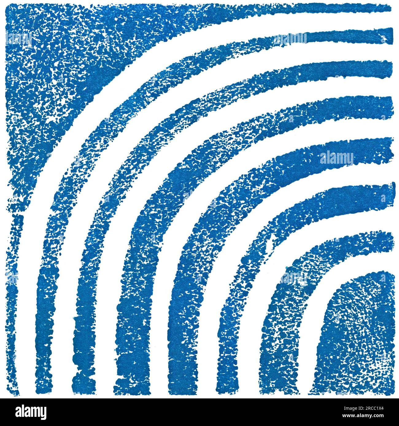 Originale handgefertigte Texturstempel mit gebogenen Linien in blauen Farbtönen Stockfoto