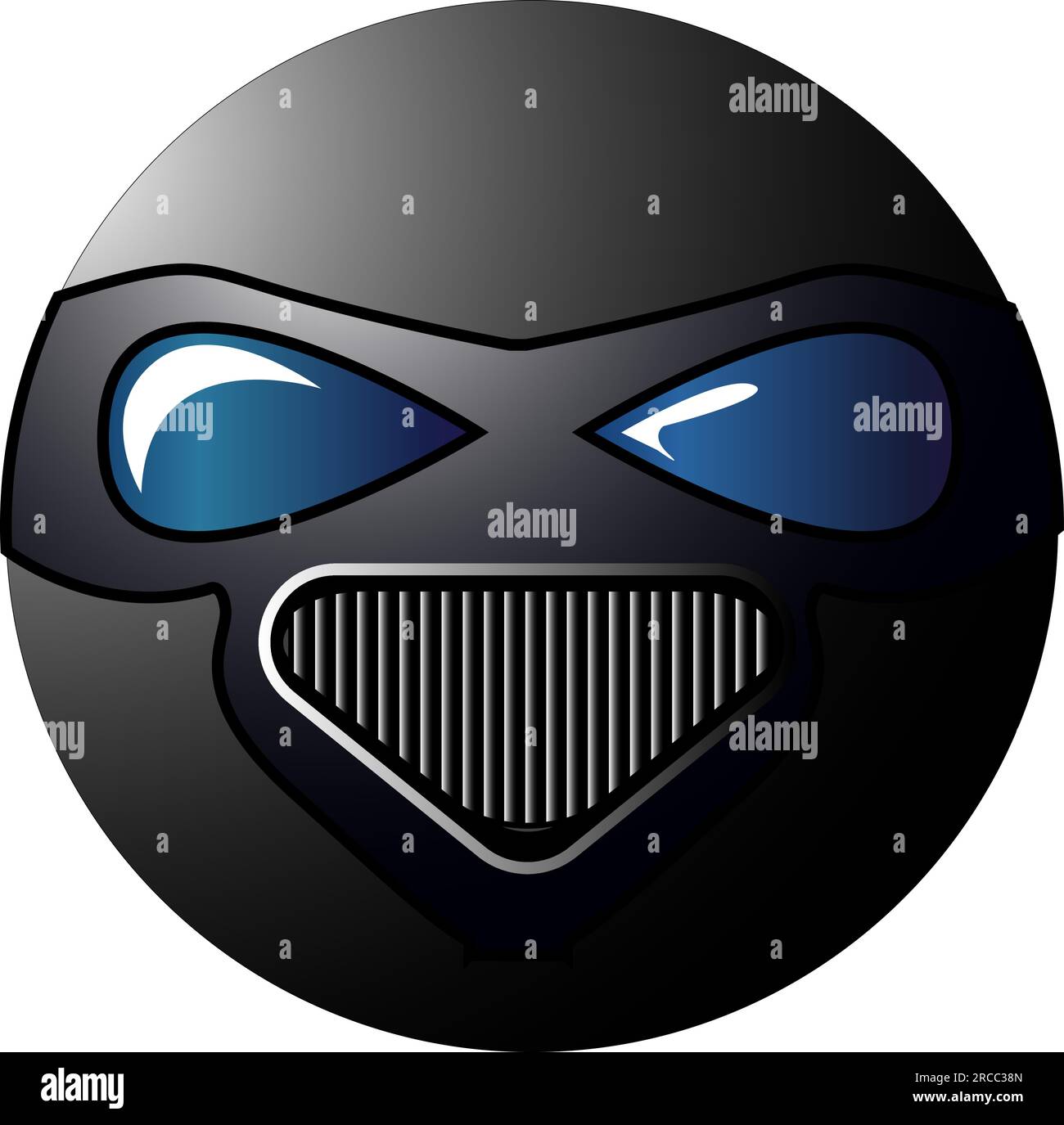 Rundes Emoticon mit schwarzer Gasmaske und Schutzbrille. Atemschutz gegen Viren und gefährliche Substanzen. Isolierter Vektor auf WHI Stock Vektor