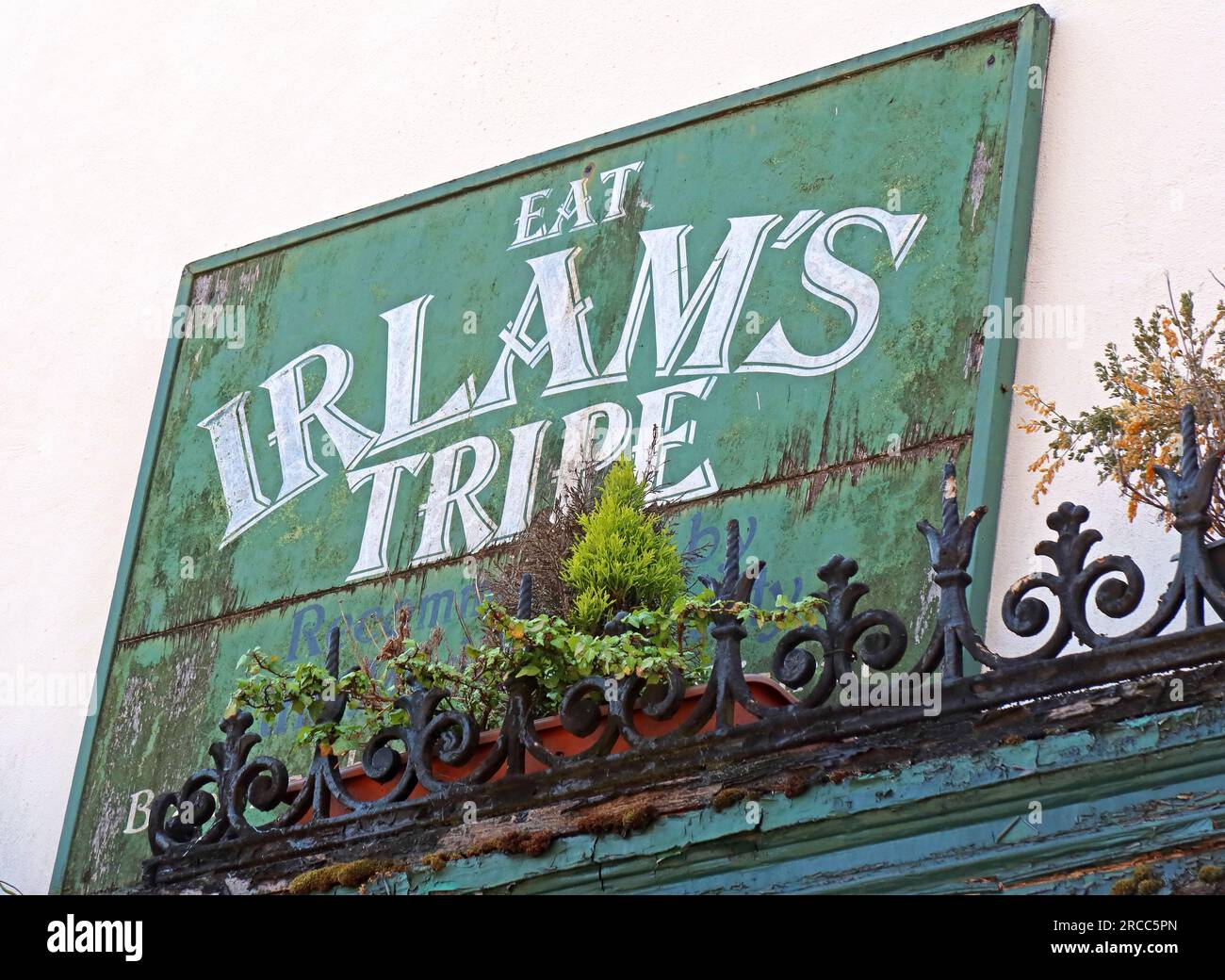 Eat Irlams Tripe Schild, Toad Lane, Rochdale, Greater Manchester, England, UK, OL12 0NU Stockfoto