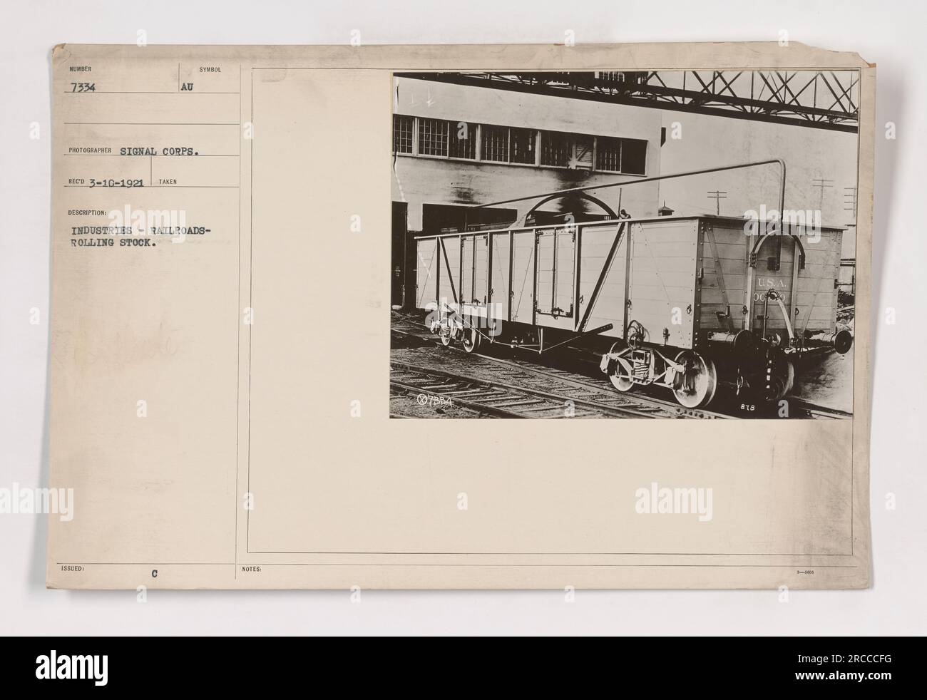 Ein Foto, aufgenommen von einem Fotografen des Signalkorps am 10. März 1921. Das Bild zeigt die Fahrzeuge, die von den Eisenbahnindustrien im Ersten Weltkrieg verwendet wurden Das Foto ist Teil einer Serie mit der Nummer 7334 und stammt aus der AU Issura-Sammlung. Es werden zusätzliche Hinweise erwähnt, die jedoch nicht ohne weitere Informationen ermittelt werden können. Stockfoto
