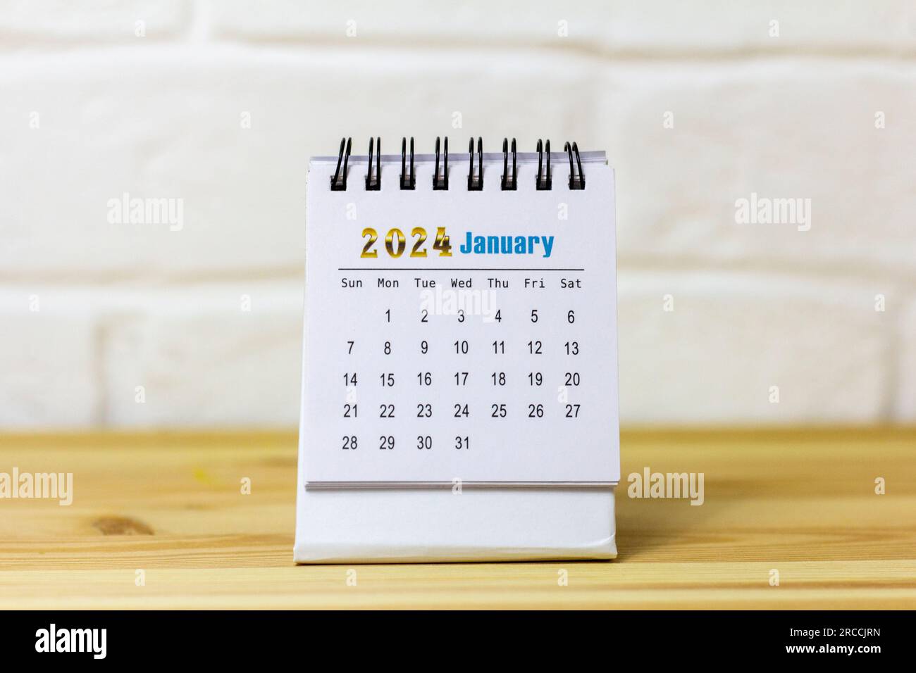 Desktop-Kalender für Januar 2024. Kalender für die Planung und Verwaltung jedes Datums Stockfoto