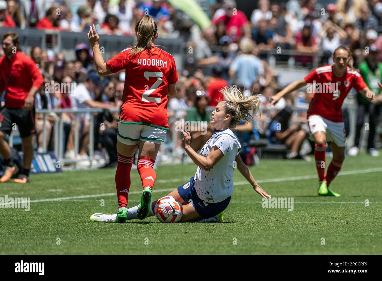 Vereinigte Staaten. 09. Juli 2023. PayPal Park, San Jose, Juli 9. 2023: Ashley Nicole Sanchez (2 USA) in Aktion während eines Spiels zwischen den USA und Wales im PayPal Park in San Jose, Kalifornien. (Karen Ambrose Hickey/SPP) Kredit: SPP Sport Press Photo. Alamy Live News Stockfoto