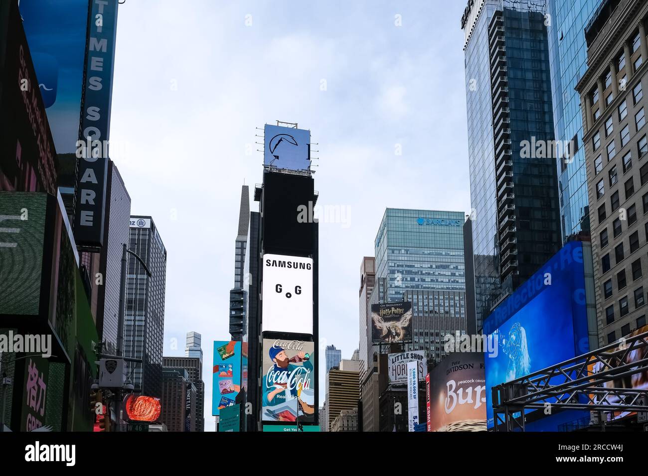 Architektonische Details am Times Square, einer wichtigen Handelskreuzung, Touristenziel, Unterhaltungszentrum und Viertel in Manhattan, New York Stockfoto