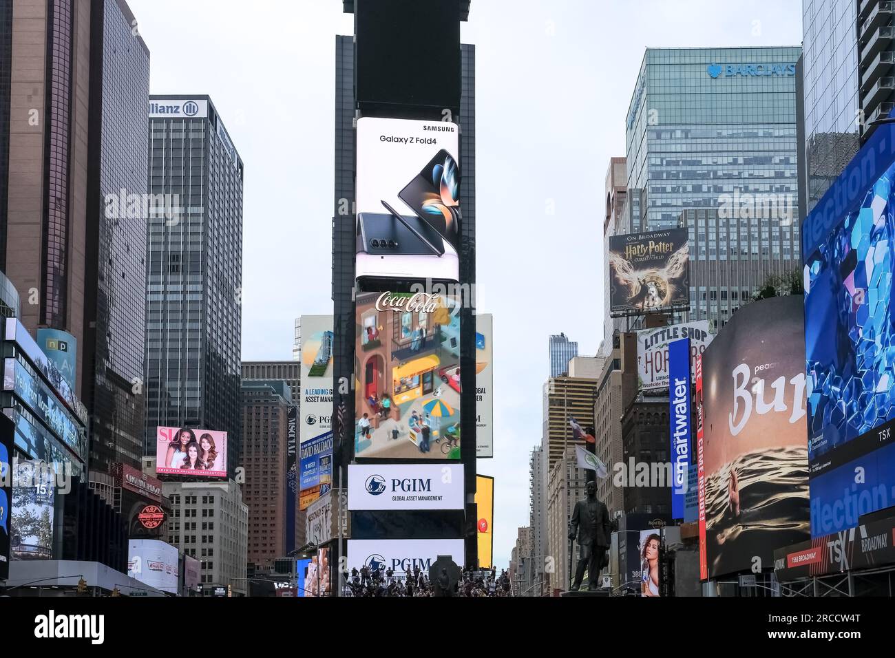 Architektonische Details am Times Square, einer wichtigen Handelskreuzung, Touristenziel, Unterhaltungszentrum und Viertel in Manhattan, New York Stockfoto