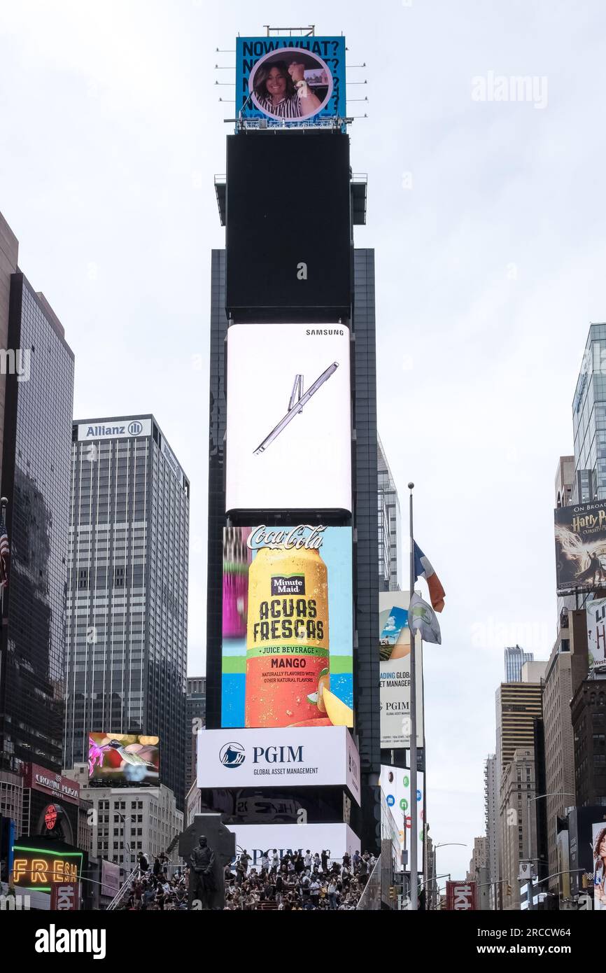 Architektonische Details am Times Square, einer wichtigen Handelskreuzung, Touristenziel, Unterhaltungszentrum und Viertel in Manhattan, New York Stockfoto