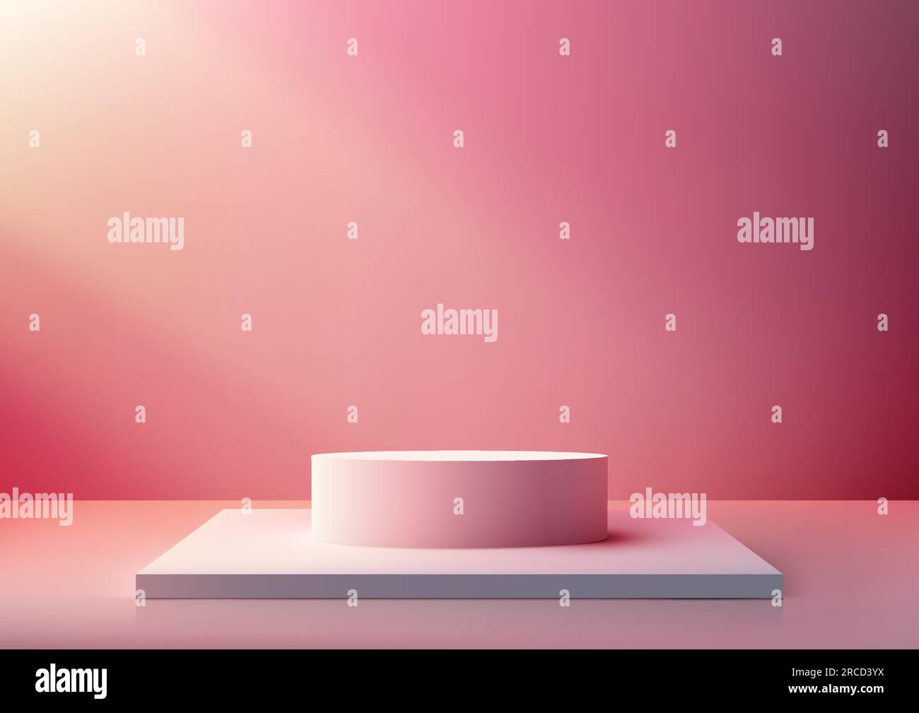 Modernes Innenraumkonzept mit unserem pinkfarbenen Podiumständer auf einem weißen Sockel. Dieses realistische 3D-Modell zeigt Ihr Produkt auf trendige und künstlerische Weise, p Stock Vektor