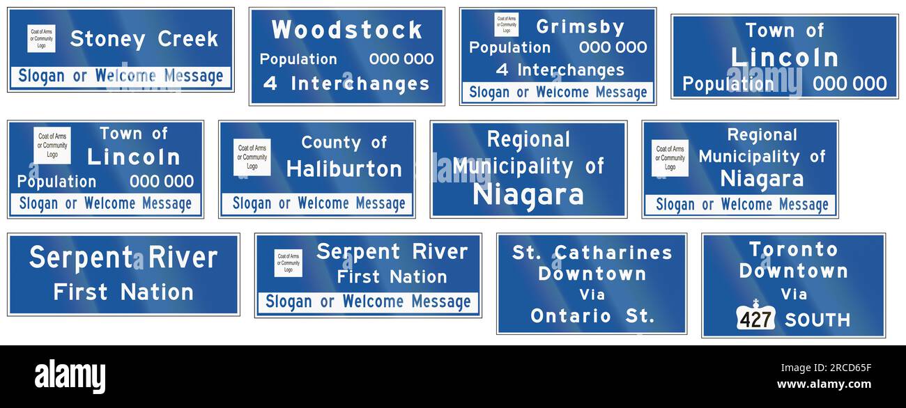 Ortsname Schild In Ontario - Kanada. Stockfoto