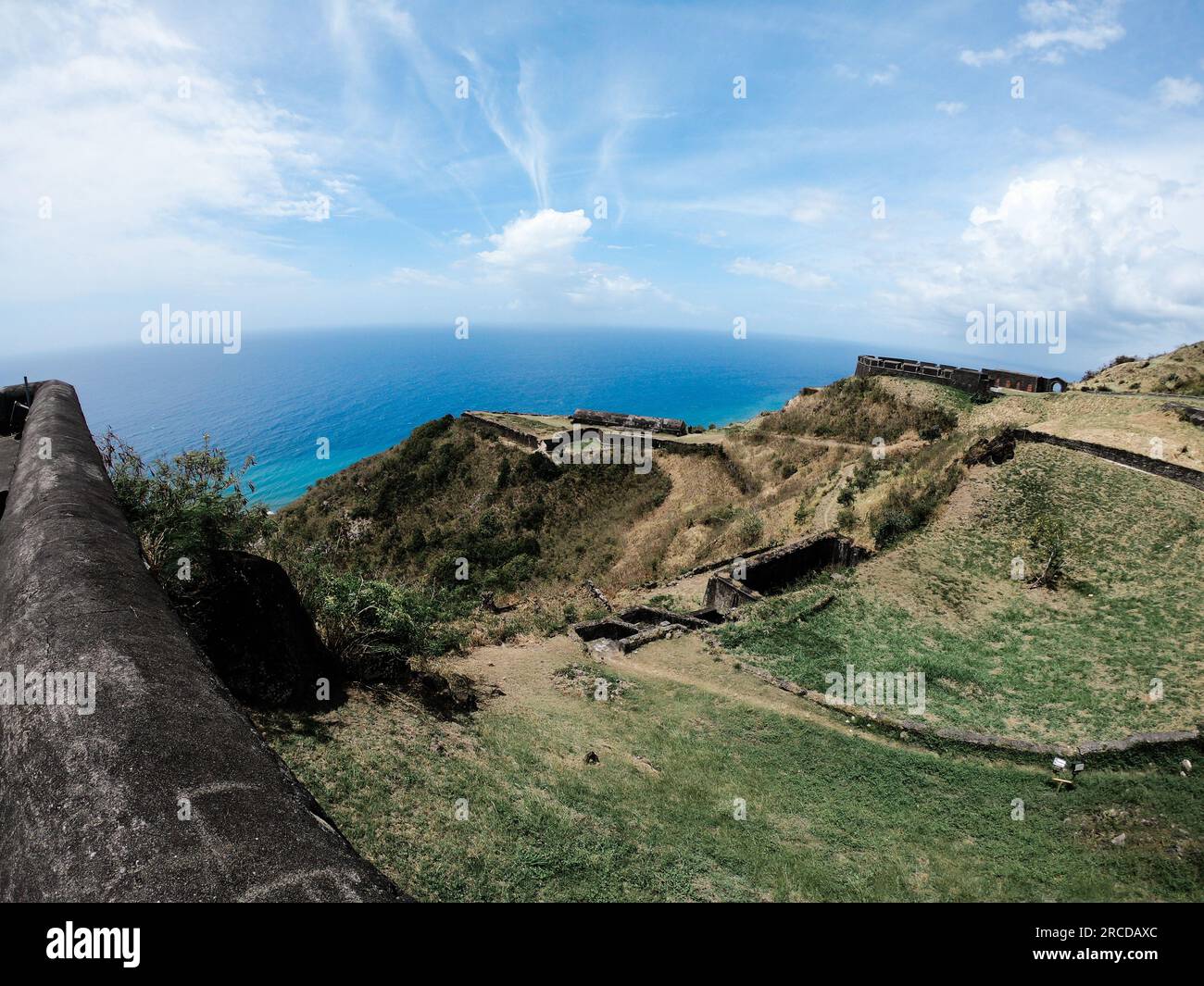 Weitwinkelblick auf St. Kitts vom Brimstone Hill Stockfoto
