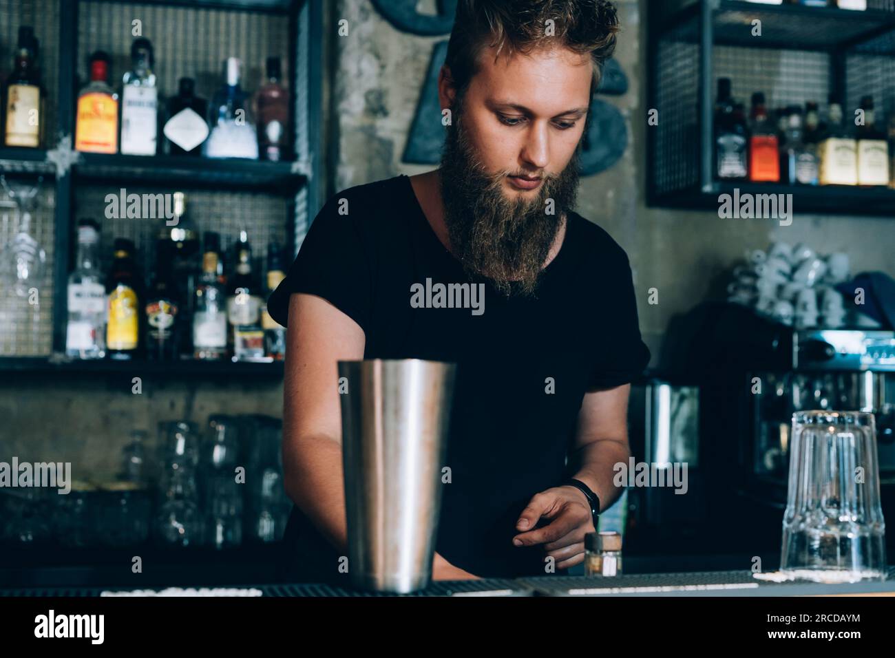 Barkeeper bereitet einen Mojito in Einer Cocktailbar zu. Stockfoto