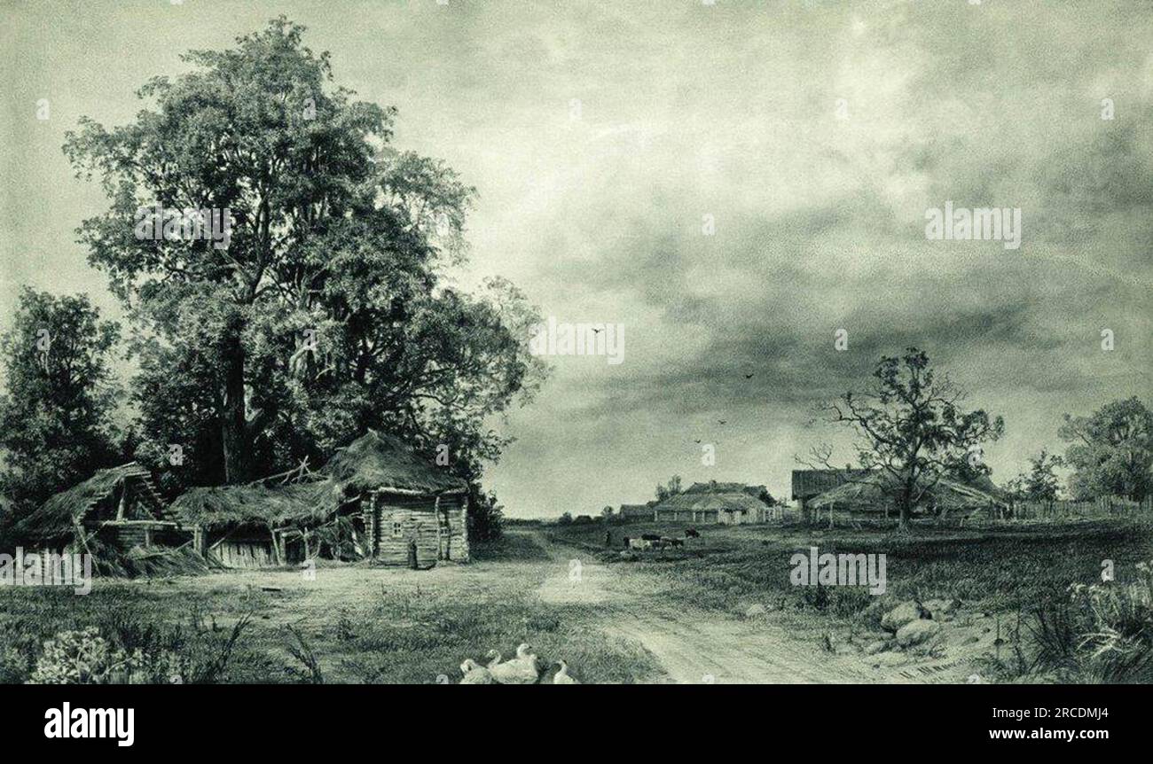 Dorf 1874 von Ivan Shishkin Stockfoto