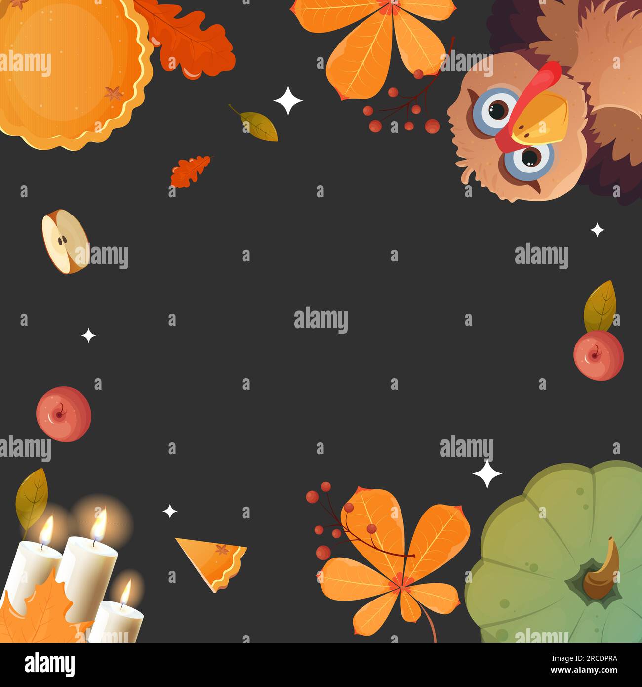 Herbstblätter und Kürbisse mit Hintergrundtext. Ahornholz-Orangenblätter mit Blumenmuster der Saison und Kürbissen für Thanksgiving, truthahn Stock Vektor