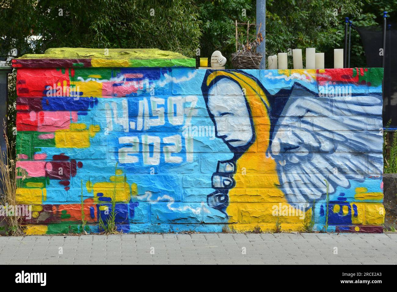 Erinnert an einen jungen Mann, der bei der Flutkatastrophe in Gemuend/Eifel in Deutschland vom 14. Bis 15. juli 2021 gestorben ist Stockfoto
