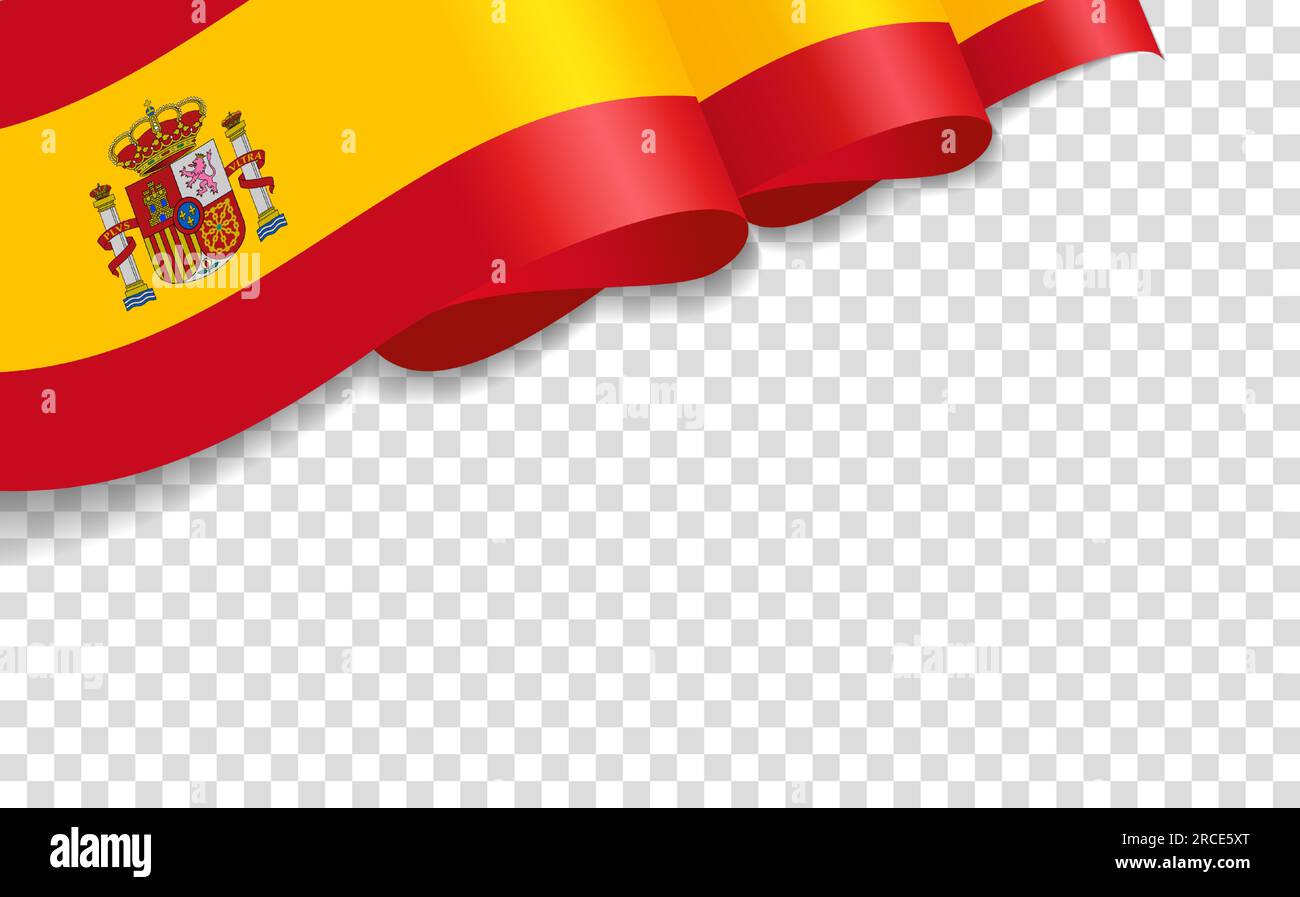 Spanien 3D mit abgeschirmter Flagge auf transperentem Hintergrund. Grußkarte zum Nationalfeiertag des Königreichs Spanien. Vektordarstellung Stock Vektor