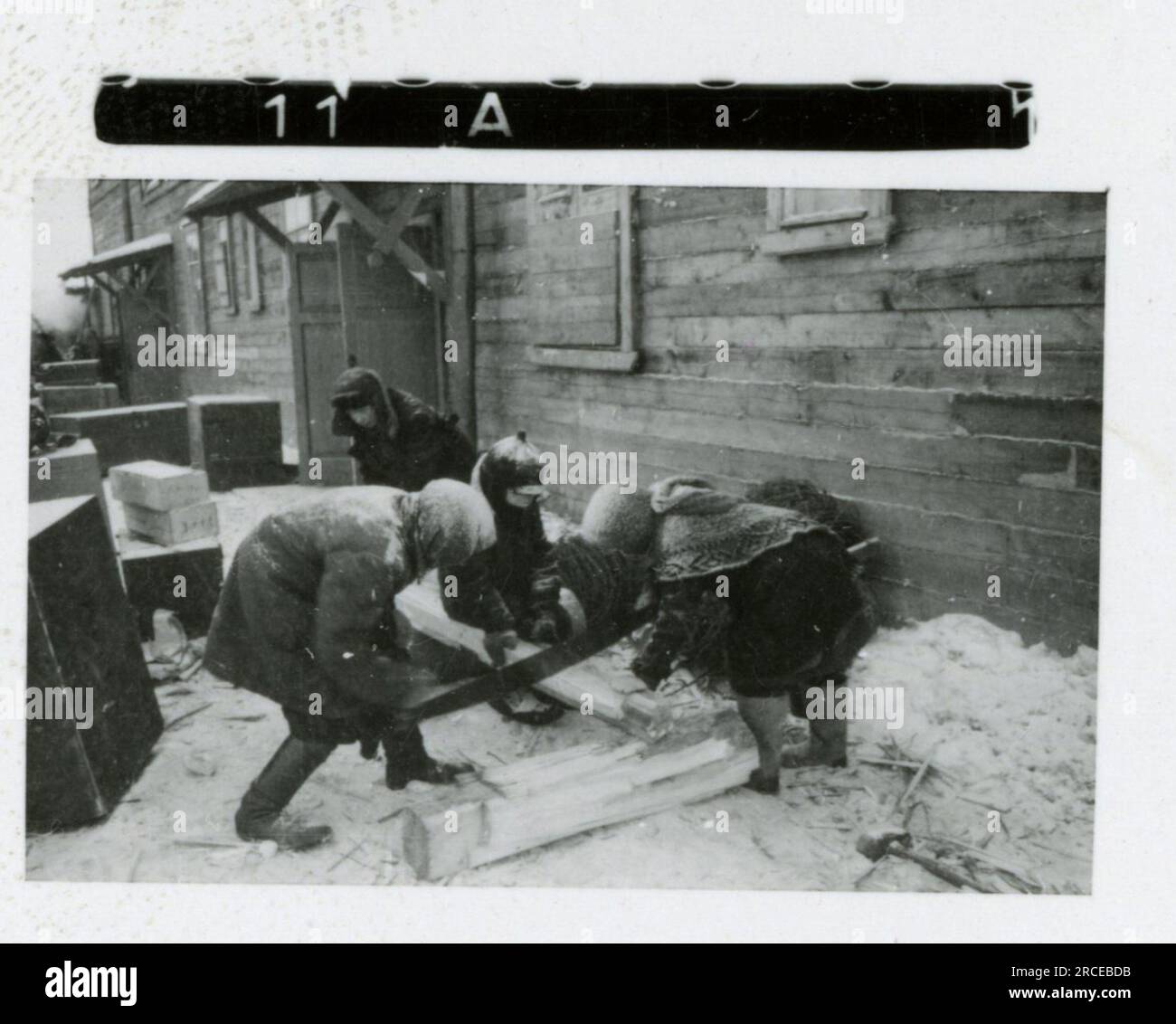 SS-Fotograf Eines Norwegische SS 1943 Feldausbildung, Einberufungszeremonie, Winterszenen mit Soldaten im Dorf Bilder, die die Frontaktivitäten der Waffen-SS-Einheiten an der westlichen und östlichen Front, einschließlich Polen, Frankreich, Balkan, Italien, darstellen Und Russland sowie Trainingsübungen, Porträts von Einzelpersonen und Gruppenansichten und Szenen von Städten und der lokalen Bevölkerung. Stockfoto