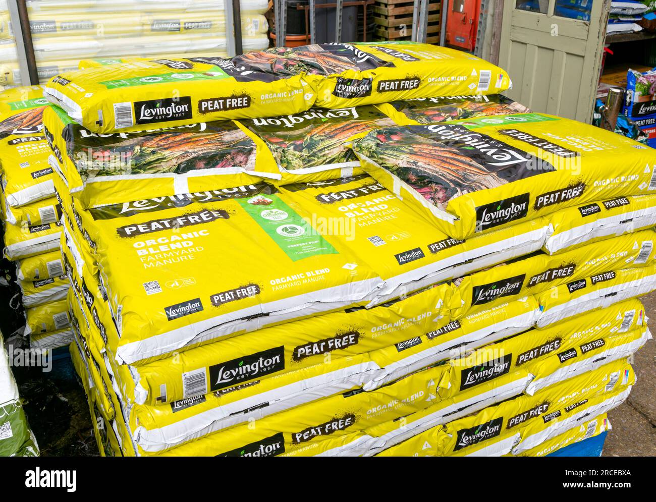 Beutel Levington Torffreier Kompost im Garden Center, Großbritannien erhältlich Stockfoto