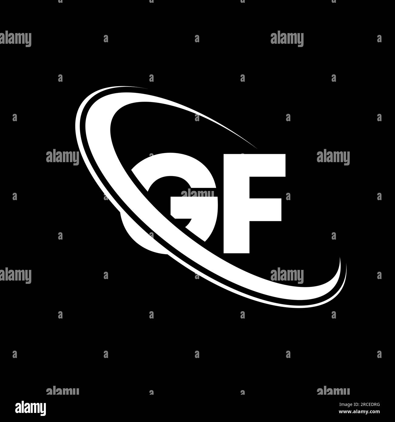 GF-Logo. G F-Ausführung. Weißer GF-Brief. Logo mit GF/G F-Buchstaben. Anfangsbuchstabe GF Linked Circle Monogram Logo in Großbuchstaben. Stock Vektor