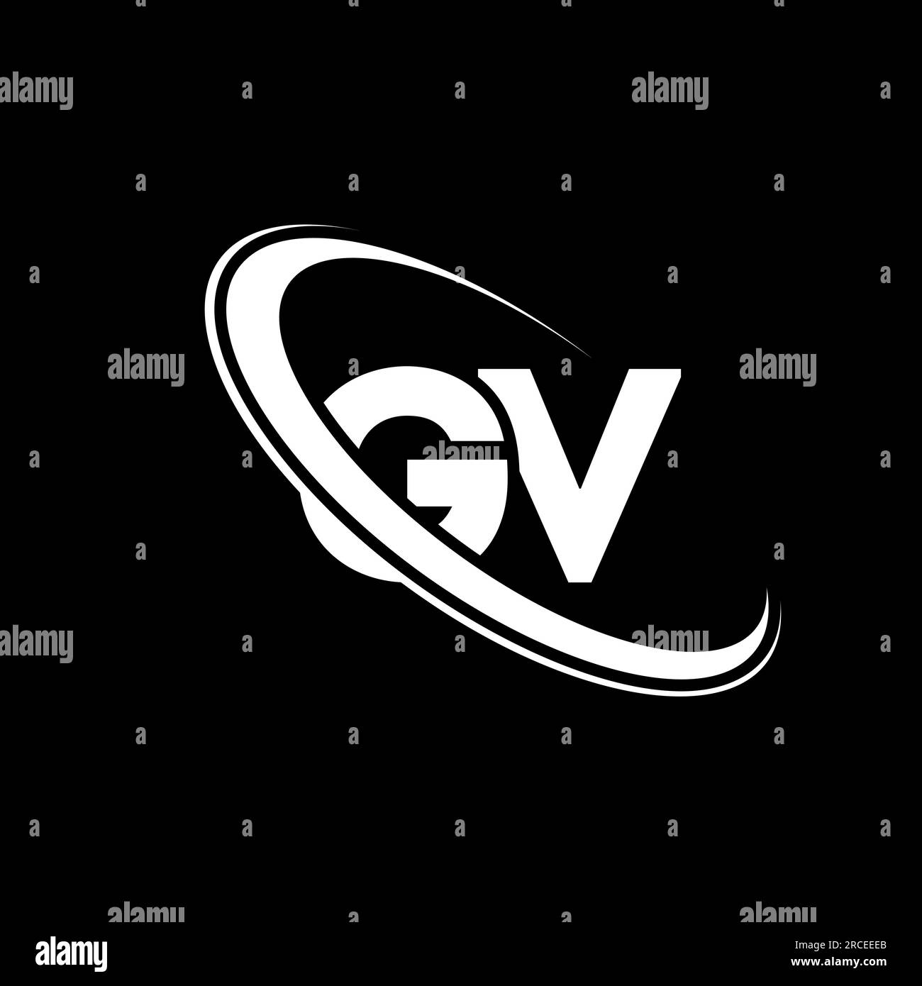 GV-Logo. G V-Ausführung. Weißer GV-Buchstabe. Logo mit GV/G V-Buchstaben. Anfangsbuchstabe GV gekettetes, großgeschriebenes Monogramm-Logo. Stock Vektor