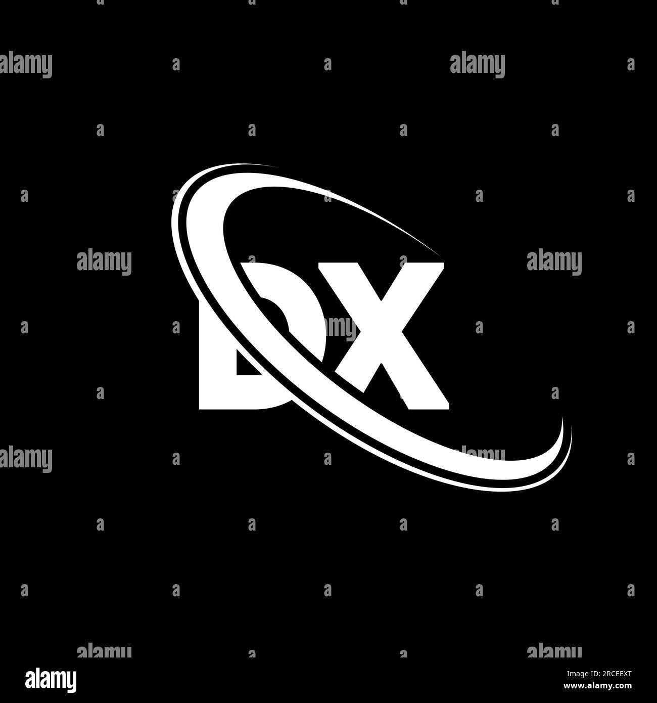 DX-Logo. D X-Design. Weißer DX-Buchstabe. Logo mit DX/D X Buchstaben. Anfangsbuchstabe DX Linked Circle Monogram Logo in Großbuchstaben. Stock Vektor