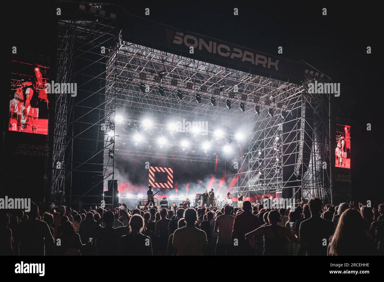 TORINO, STUPINIGI SONIC PARK FESTIVAL 2023, ITALIEN: Die amerikanische Musikgruppe, bestehend aus Rappern namens Black Eyed Peas, die live auf dem Stupinigi Sonic Park Festival auftreten Stockfoto