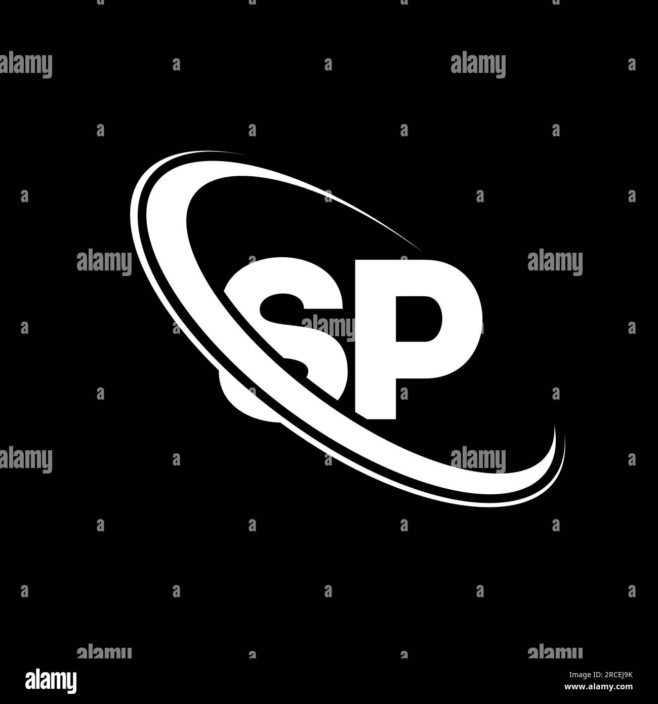 SP-Logo. S P-Ausführung. Weißer SP-Buchstabe. SP/S P-Logo-Design. Anfangsbuchstabe SP Linked Circle Monogram Logo in Großbuchstaben. Stock Vektor