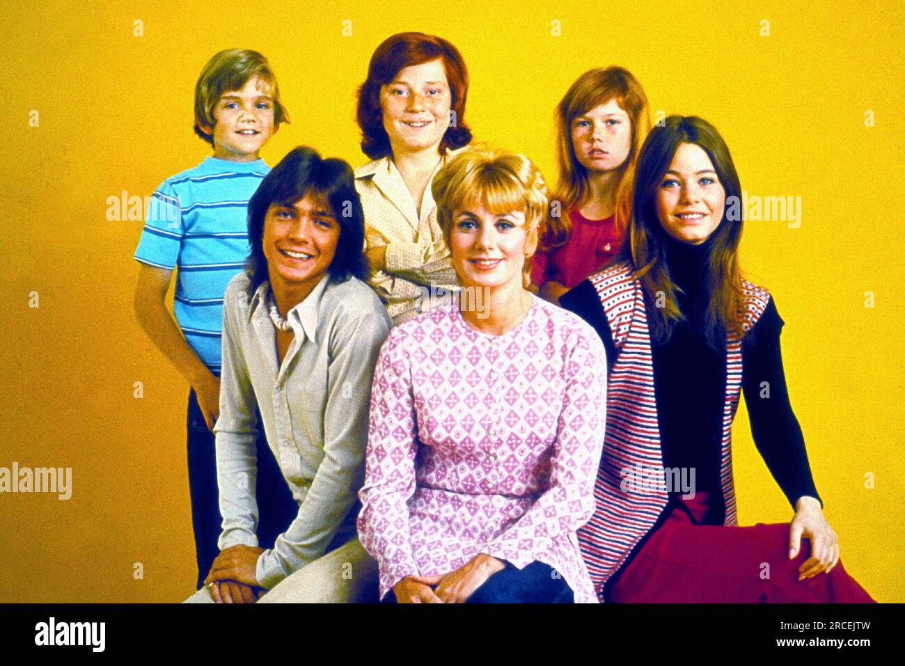 Brian Forster, David Cassidy, Danny Bonaduce, Shirley Jones, Suzanne Crough, Susan Dey, „The Partridge Family“, circa (1972). Foto: ABC Stockfoto