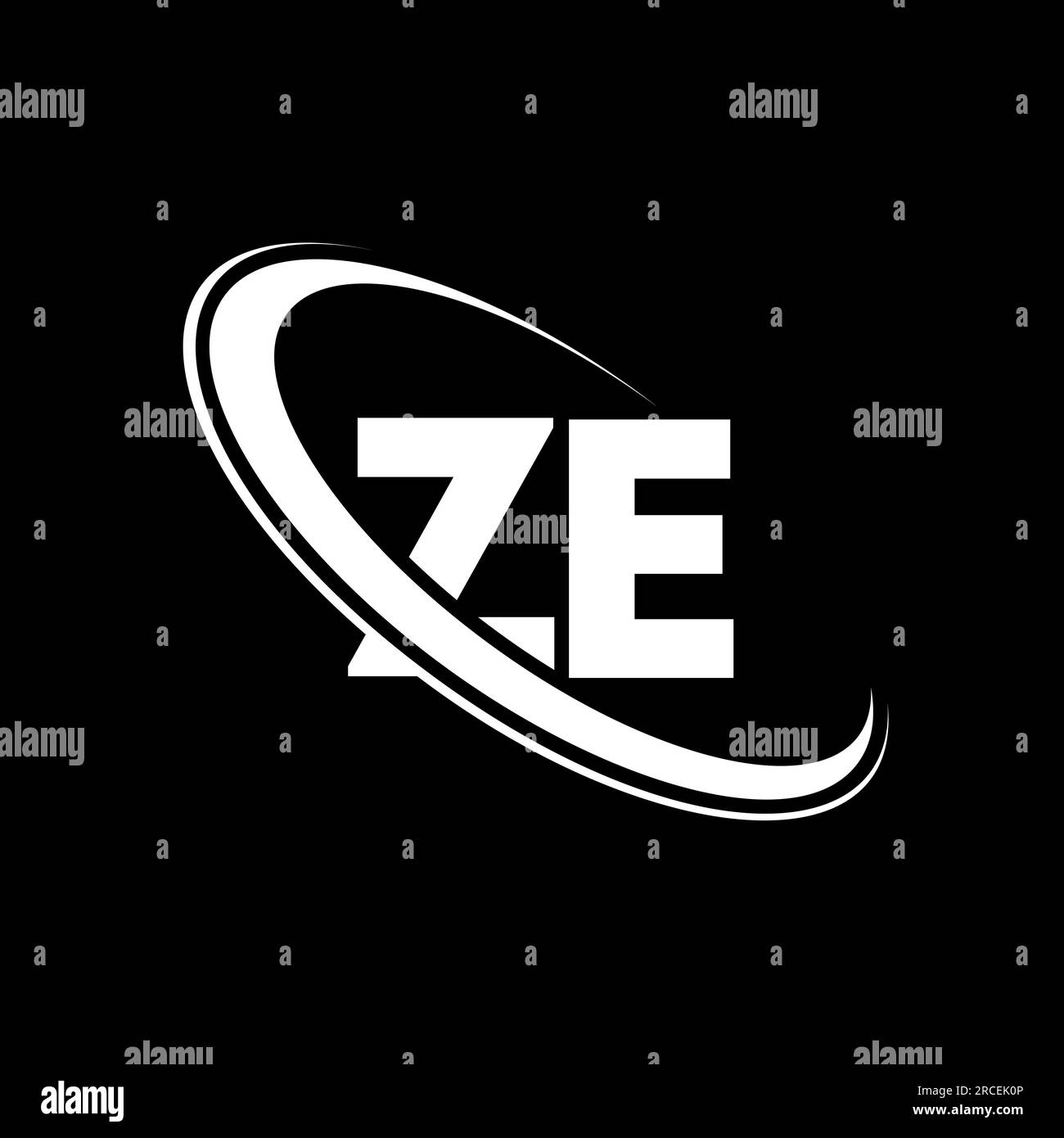 Ze-Logo. Z E Ausführung. Weißer ZE-Buchstabe. Logo mit ZE/Z E-Buchstaben. Anfangsbuchstabe des ZE-Kreises für ein Monogramm in Großbuchstaben. Stock Vektor