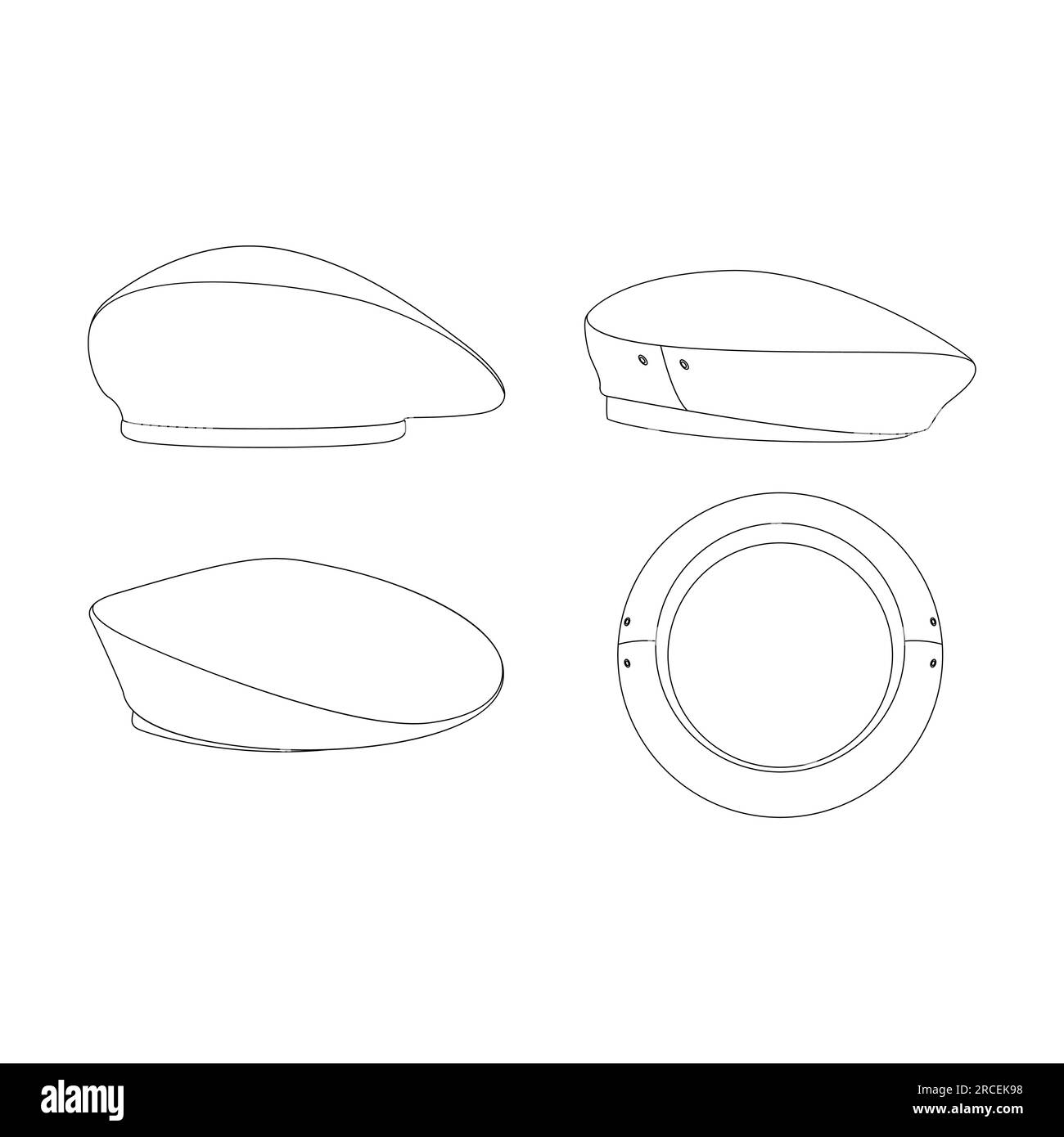 Vorlage Baskenmütze Militärvektor Illustration flaches Skizzendesign Umriss Kopfbedeckung Stock Vektor