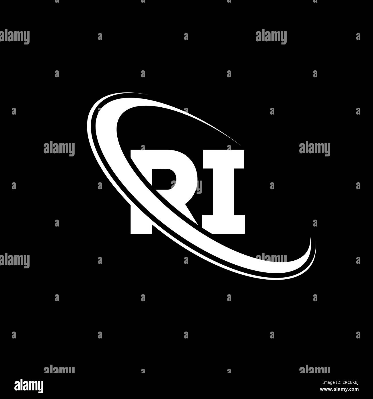 RI-Logo. R i -Design. Weißer RI-Buchstabe. RI/R I-Logo. Anfangsbuchstabe RI gekoppelter Kreis Monogramm-Logo in Großbuchstaben. Stock Vektor